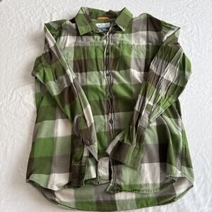 Mens Columbia Plaid Green Button Down Shirt Size M Long Sleeve